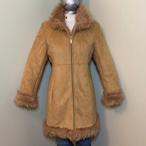 Cozy Light Brown Jacket with Faux Fur Trim